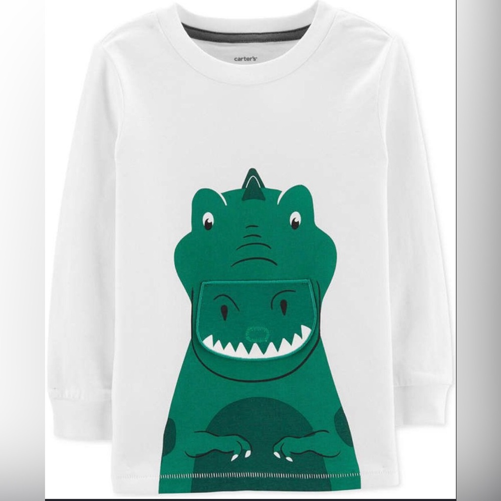 Carter's White Long-Sleeve Tee with Green Dino Graphic